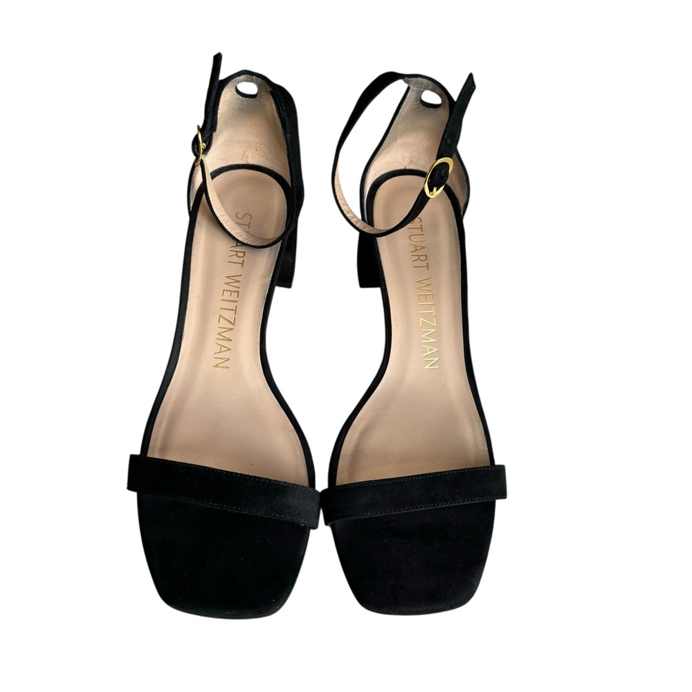 Stuart Weitzman Nudist Block Heel Sandals Black Suede - Picture 6 of 11